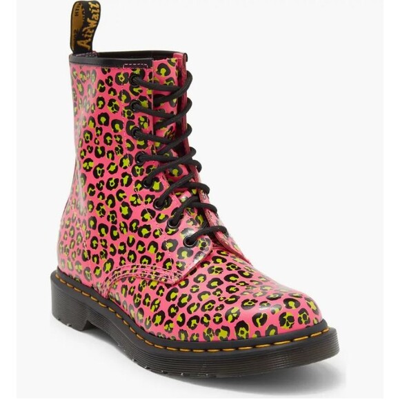 Dr. Martens Shoes - Dr Martens 1460 Leopard Pink Water Repellent Leather Boot Lace Up Women US 6